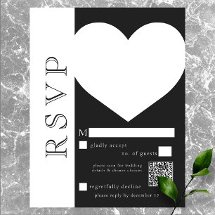 Moderne Typografie Zwart Wit Hart Wedding QR RSVP Kaartje