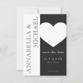 Moderne Typografie Zwart Wit Hart Wedding Save The Date (Voorkant)