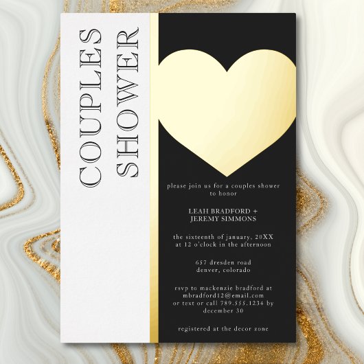 Moderne Typografie Zwart Wit Koppels Douche Folie Uitnodiging