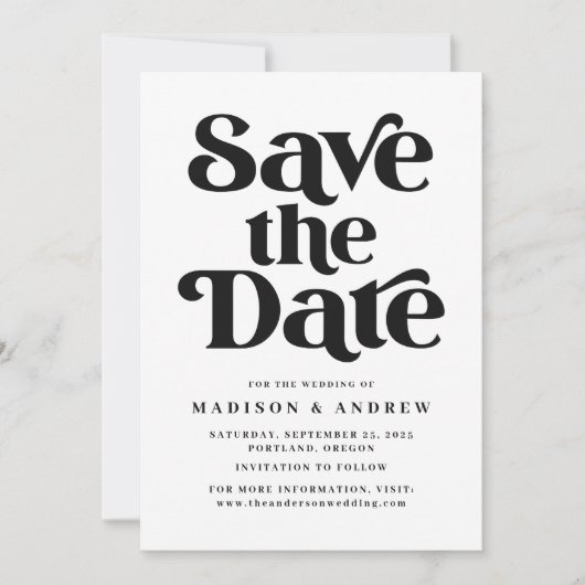 Moderne Typografie Zwart & Wit Save The Date (Voorkant)