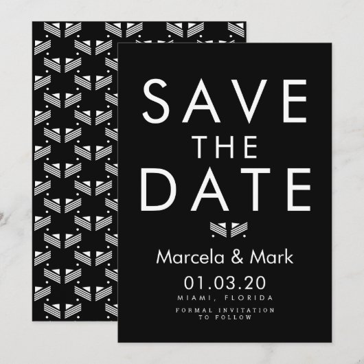 Moderne typografie zwart-wit Save The Dates kaart (Voorkant / Achterkant)