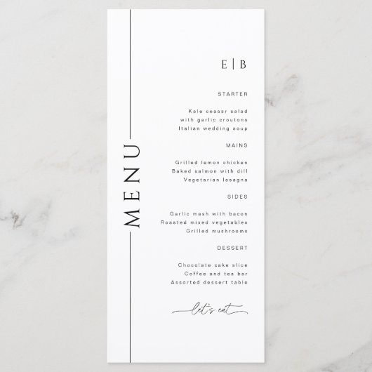 Moderne Typografie Zwart-Wit Trouwmenu Menu (Voorkant)