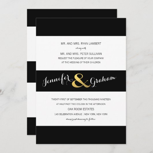 Moderne Typografie Zwart-witte strepen | Goud Kaart (Voorkant / Achterkant)