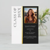 Moderne Typografie Zwarte Foto Afstudeerder Aankon Folie Uitnodiging (Staand Voorkant)