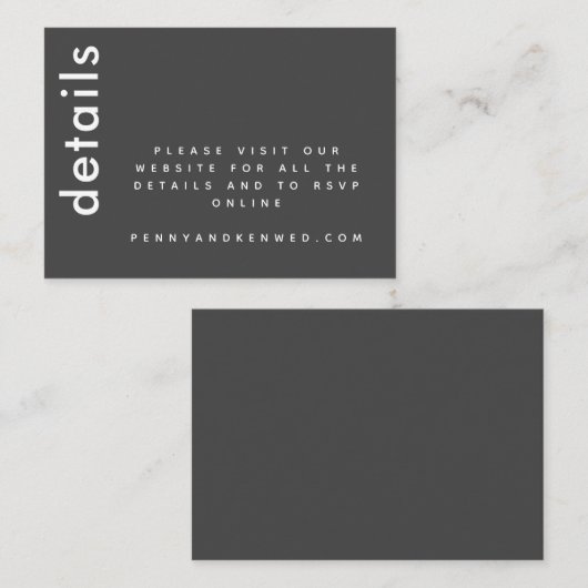 Moderne typografie | Zwarte witte trouwwebsite  Informatiekaartje (Voorkant / Achterkant)