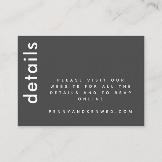 Moderne typografie | Zwarte witte trouwwebsite  Informatiekaartje (Voorkant)