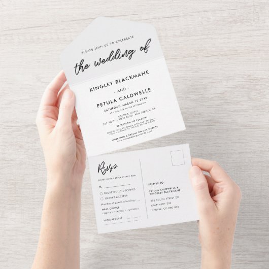 Moderne typografische bruiloft all in one uitnodiging (Afscheurbaar)