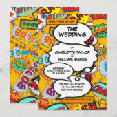 Moderne Typografische Comicboek Bruiloft met Leuke Kaart (Voorkant / Achterkant)