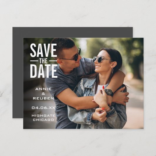 Moderne typografische foto Bewaar de datum Briefkaart (Voorkant / Achterkant)