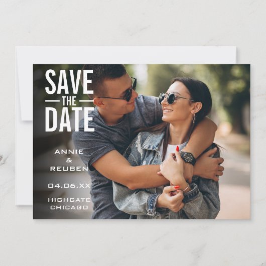 Moderne typografische foto save the date kaart (Voorkant)