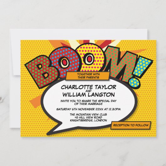 Moderne Typografische Ontwerper Fun Comic Bruiloft Kaart (Voorkant)