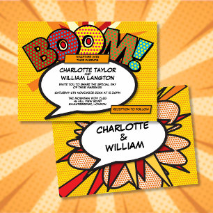 Moderne Typografische Ontwerper Fun Comic Bruiloft Kaart