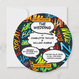 Moderne Typografische Pret Comic Boek Bruiloft Kaart
