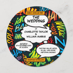 Moderne Typografische Pret Comic Boek Bruiloft Kaart