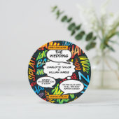 Moderne Typografische Pret Comic Strip Bruiloft Kaart (Staand voorkant)