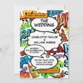 Moderne Typografische Pret Comic Strip Bruiloft Kaart (Voorkant)