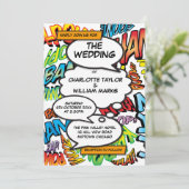 Moderne Typografische Pret Comic Strip Bruiloft Kaart (Staand voorkant)