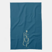 Moderne, typografische REJOICE & ster Kerstmis Theedoek (Verticaal)
