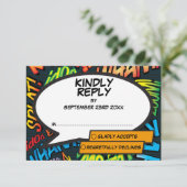 Moderne Typografische Stripboek Huwelijk RSVP Kaartje (Staand voorkant)