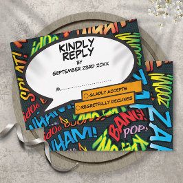 Moderne Typografische Stripboek Huwelijk RSVP Kaartje