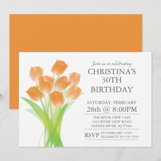 Moderne Typografische Tulip Flowers Birthday Party Kaart (Voorkant / Achterkant)