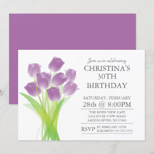 Moderne Typografische Tulip Flowers Birthday Party Kaart