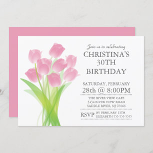 Moderne Typografische Tulip Flowers Birthday Party Kaart