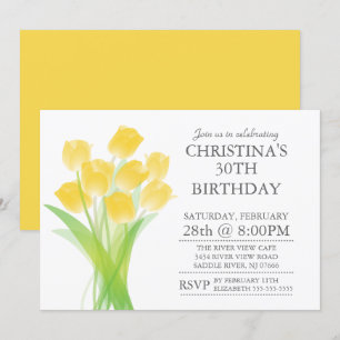 Moderne Typografische Tulip Flowers Birthday Party Kaart