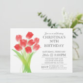 Moderne Typografische Tulip Flowers Birthday Party Kaart (Staand voorkant)
