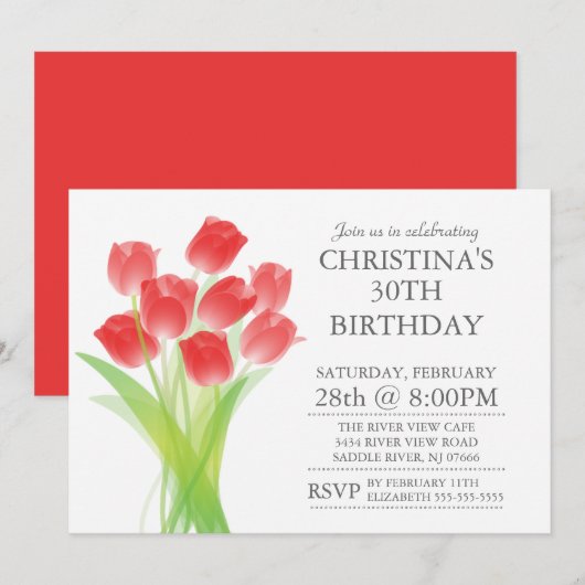 Moderne Typografische Tulip Flowers Birthday Party Kaart (Voorkant / Achterkant)