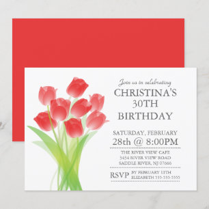 Moderne Typografische Tulip Flowers Birthday Party Kaart