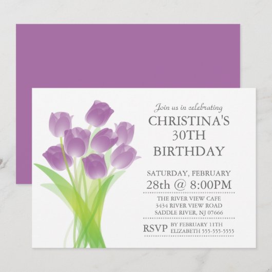 Moderne Typografische Tulpenbloemen Verjaardagsfee Kaart (Voorkant / Achterkant)