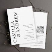 Moderne Typografische Zwart-Wit QR code Bruiloft Kaart