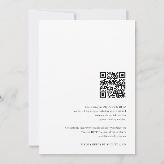 Moderne Typografische Zwart-Wit QR code Bruiloft Kaart (Achterkant)