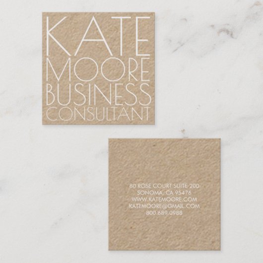 Moderne Typographic Kraft Business Consultant Vierkante Visitekaartje (Voorkant / Achterkant)