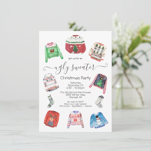 Moderne Ugly Sweater Holiday Kerstfeest Kaart (Staand voorkant)