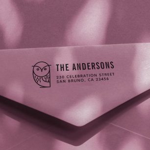 Moderne Uil   Aangepaste familienaam & retouradres Zelfinktende Stempel