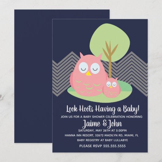 Moderne Uil Baby Shower Hoot Kaart (Voorkant / Achterkant)