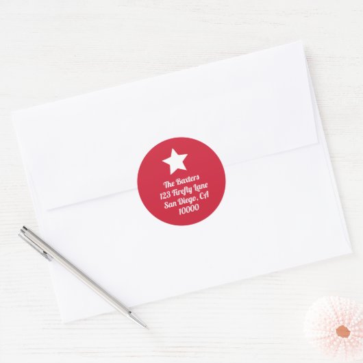 Moderne Uitgesneden Ster Rode Kerststicker Ronde Sticker (Envelop)