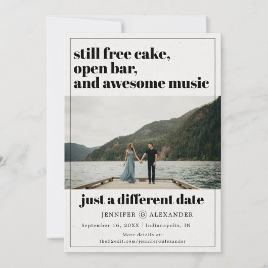 Moderne Uitgestelde Wijzig de Datum Foto Save The Date (Voorkant)