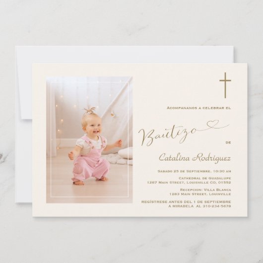Moderne Uitnodiging De Bautizo Hija Photo Girl (Voorkant)
