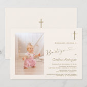 Moderne Uitnodiging De Bautizo Hija Photo Girl (Voorkant / Achterkant)