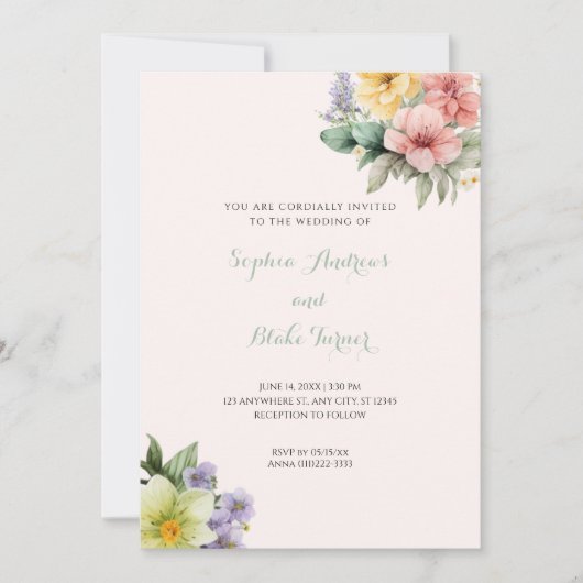 Moderne uitnodiging en pastelbloemen voor kinderhu (Voorkant)