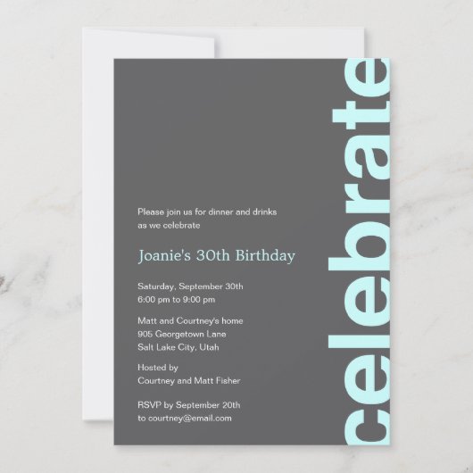 Moderne Uitnodiging Feest - Turquoise (Voorkant)