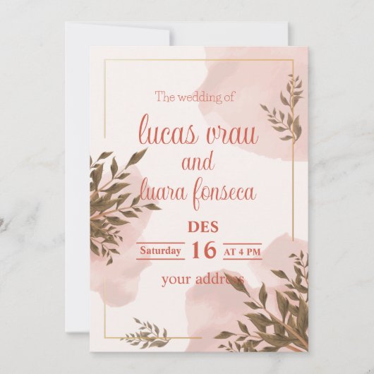 Moderne uitnodiging in een elegant wit en roze (Voorkant)