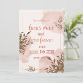 Moderne uitnodiging in een elegant wit en roze (Staand voorkant)