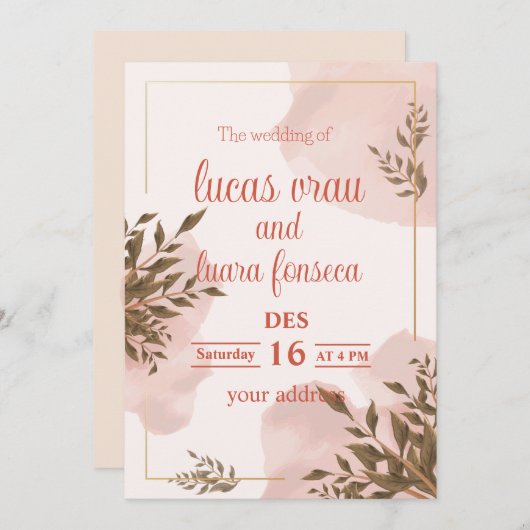 Moderne uitnodiging in een elegant wit en roze (Voorkant / Achterkant)