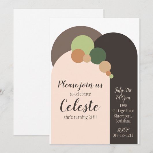 Moderne uitnodiging met aardetinten cirkels (Voorkant / Achterkant)