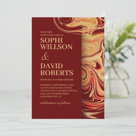 Moderne uitnodiging tot abstracte bruiloft voor ro (Staand voorkant)
