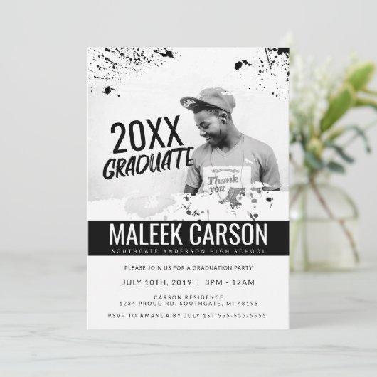 Moderne uitnodiging tot Afstuderen | Vet Afstudeer (Staand voorkant)